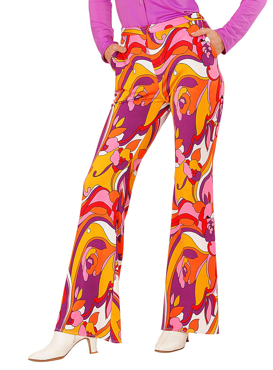 Pantalon femme des années 70 Orchidées