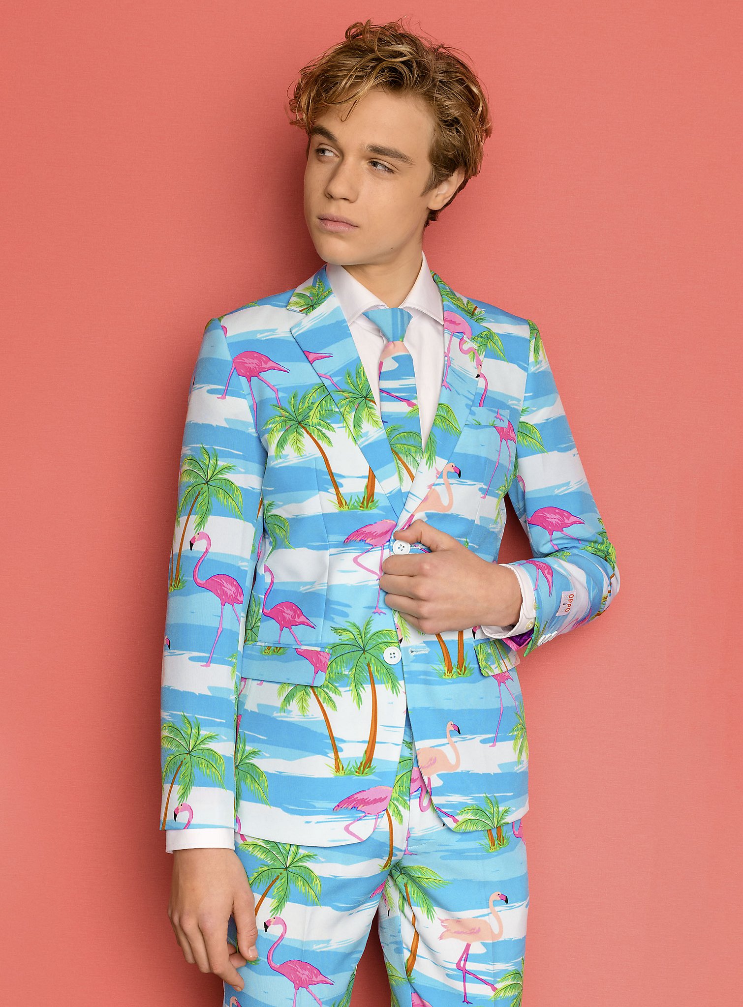 Opposuits Teen Flaminguy Anzug für Jugendliche | Halloween Kostüm für Jungs | Größe: 146-152 | Farbe: Blau