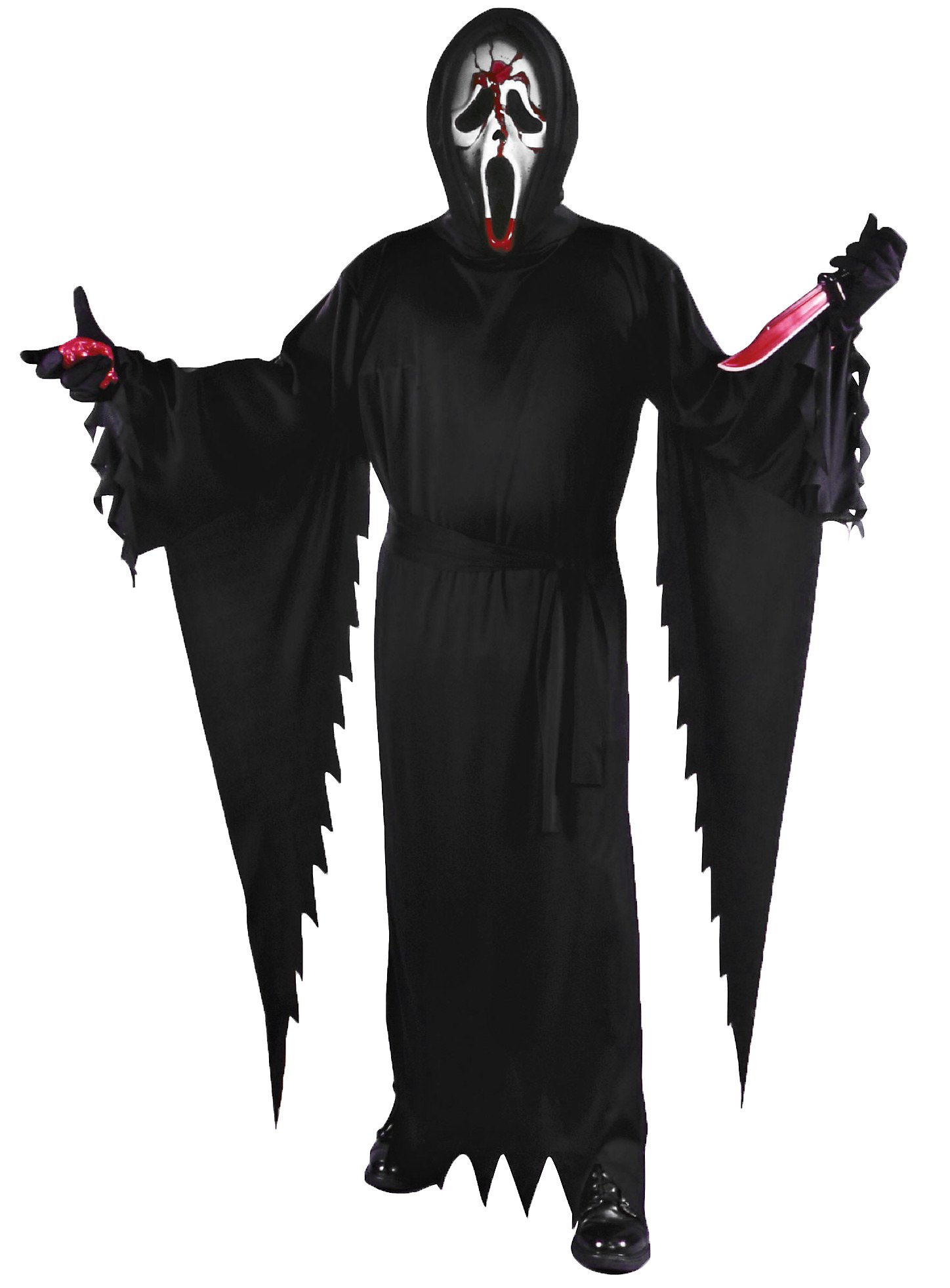 Blutendes Ghostface Scream Kostüm M‐L + Blutpumpe | Halloween Kostüm | Größe: | Farbe: Schwarz
