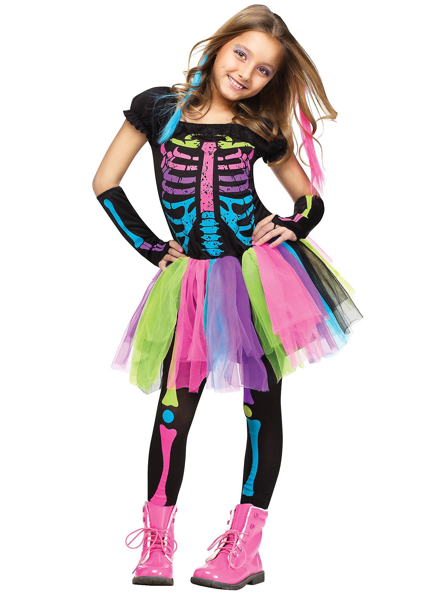 Neon Geister Girl Kinderkostüm | Halloween Kostüm für Mädchen | Größe: 110-122 | Farbe: Schwarz