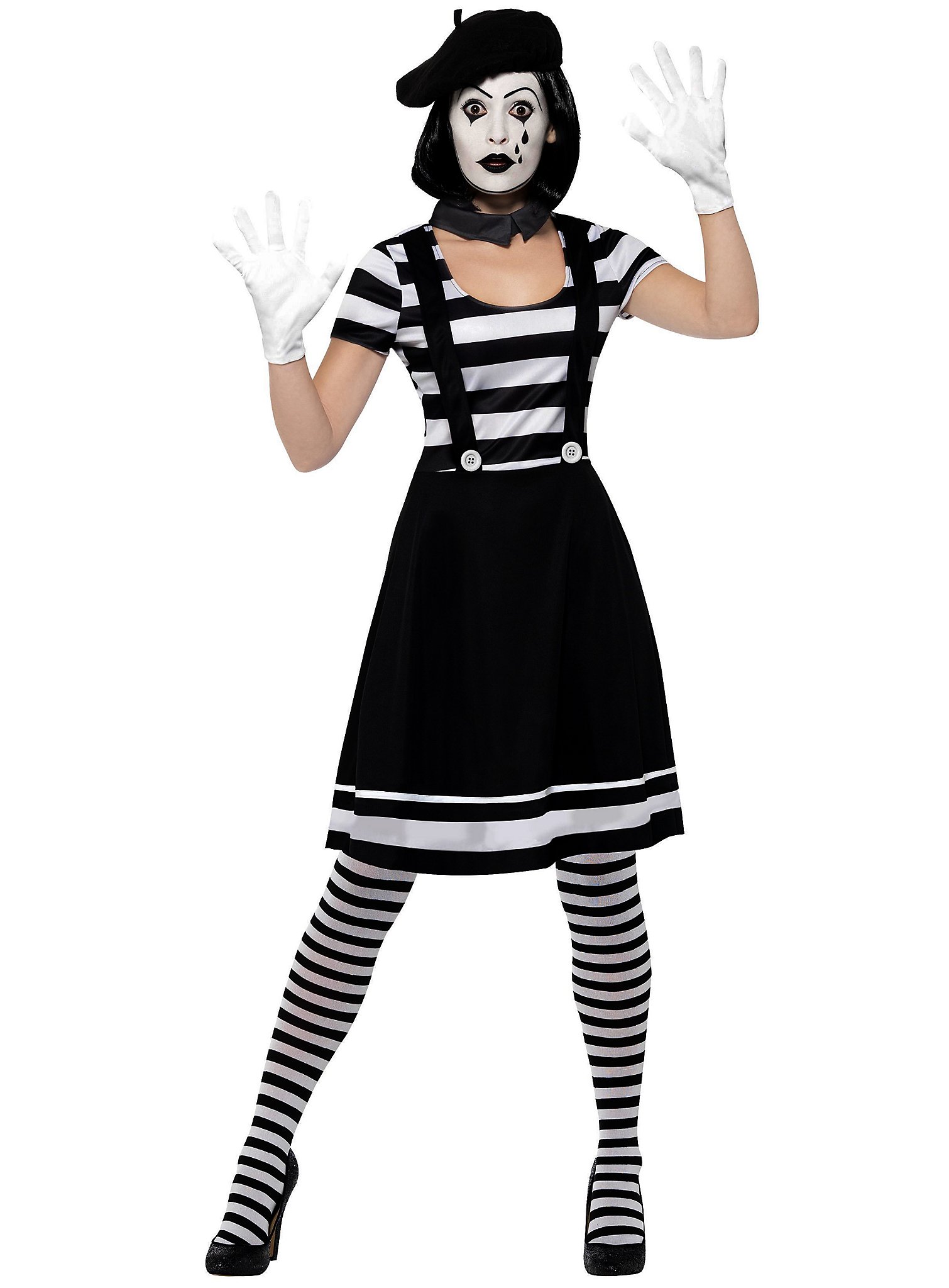Klassische Pantomimin Kostüm | Halloween Kostüm für Damen | Größe: L | Farbe: Schwarz