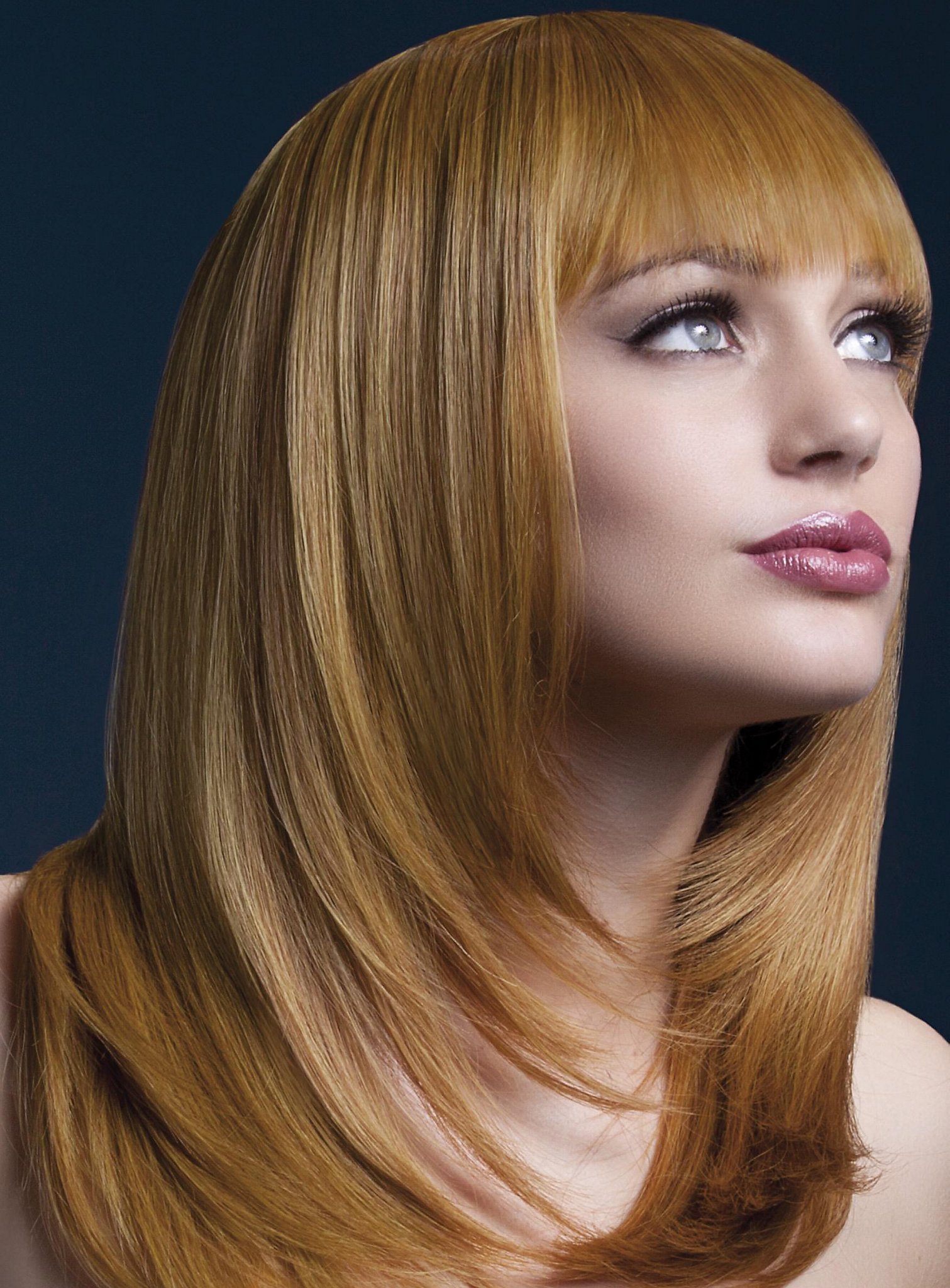 Coupe plumes avec frange Perruque cuivre