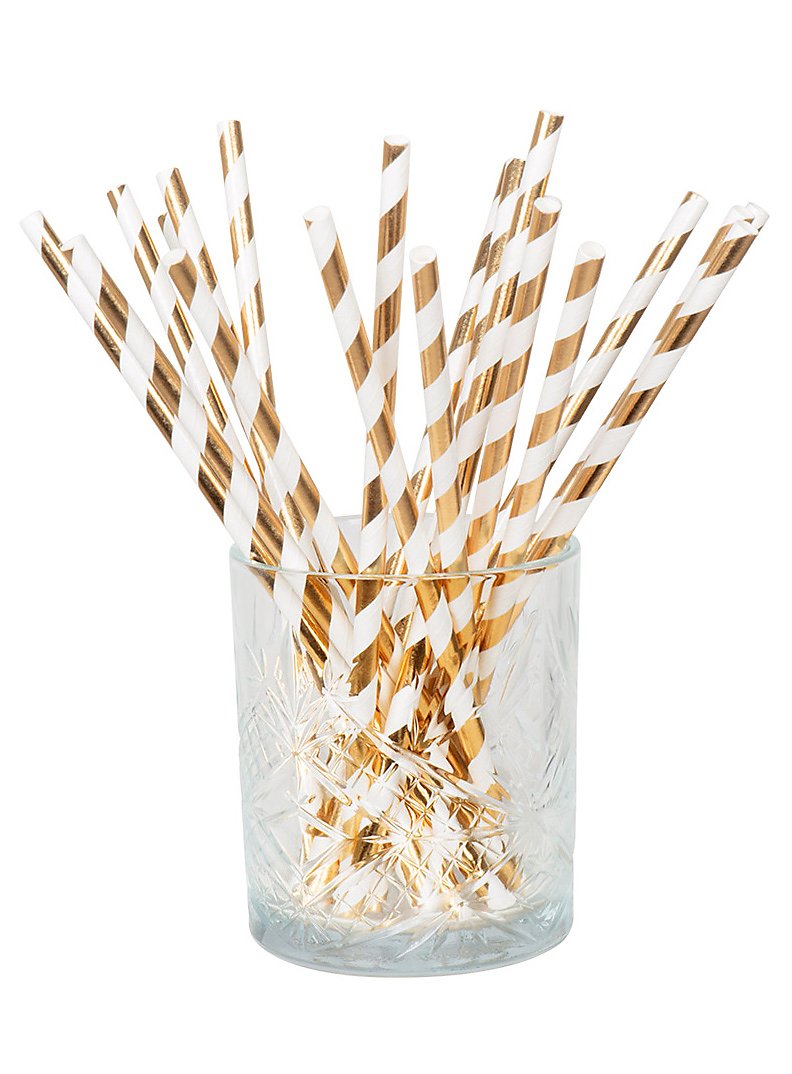 Pajitas De Papel A Rayas Doradas 20 Piezas