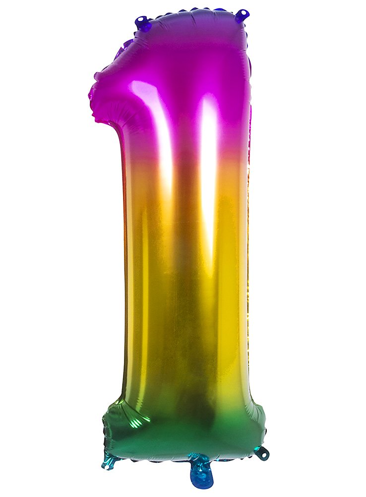 Folieballon cijfer 1 regenboog 86 cm