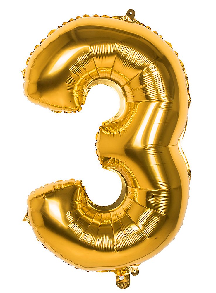Folieballon cijfer 3 goud 86 cm