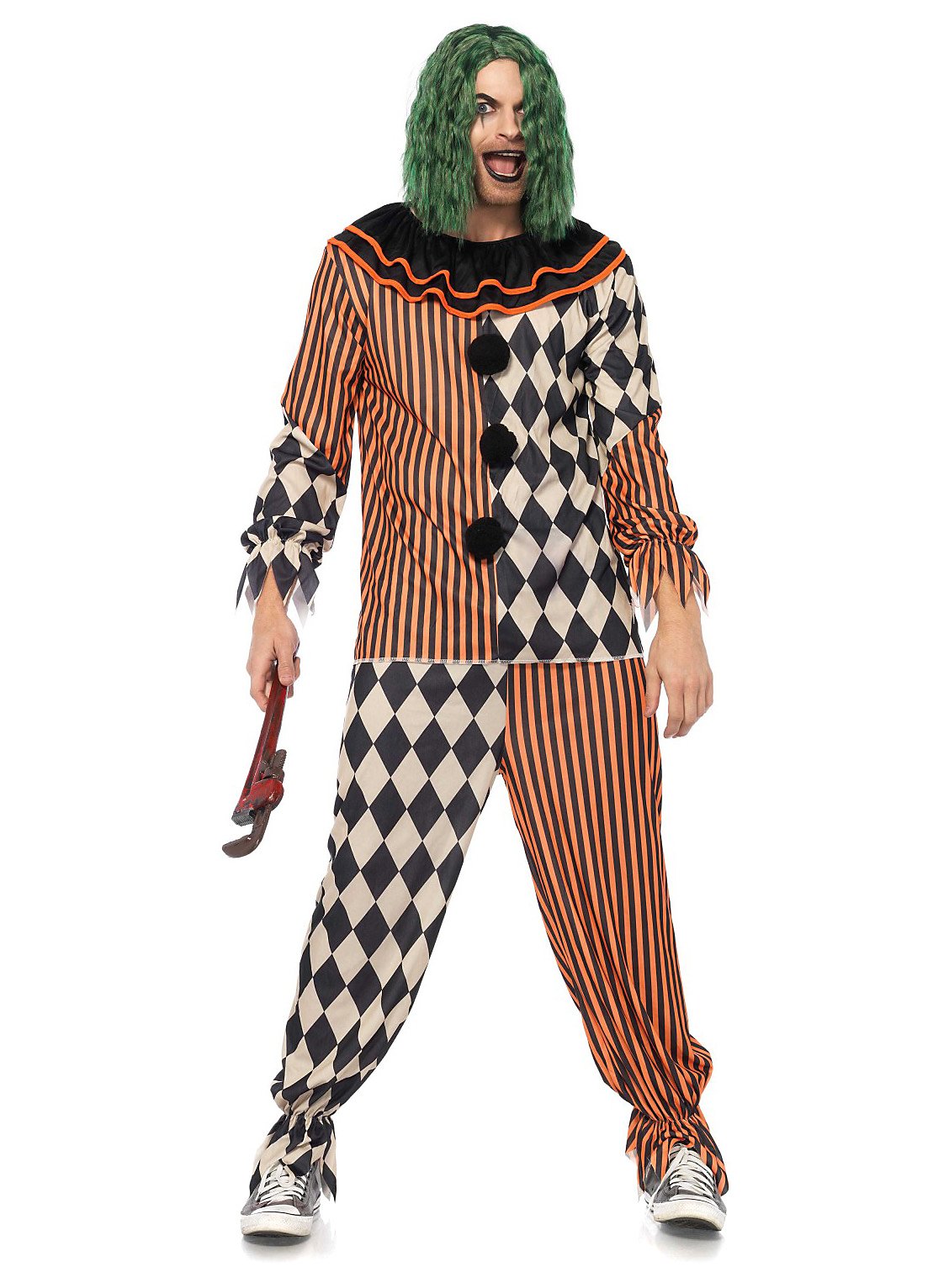 Crazy Creepy Clown Kostüm | Halloween Kostüm für Männer | Größe: M-L | Farbe: Schwarz