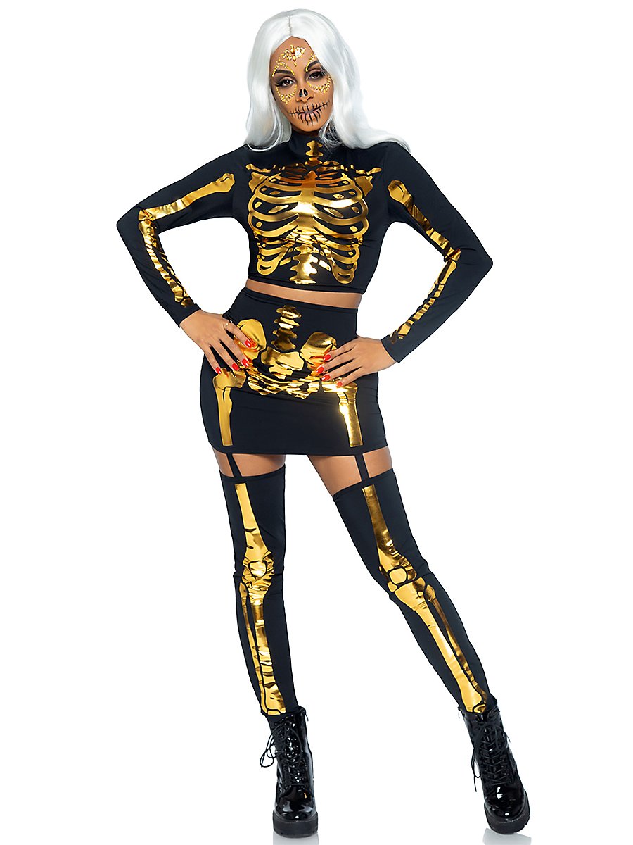 Costume da ragazza scheletro dal fascino dorato