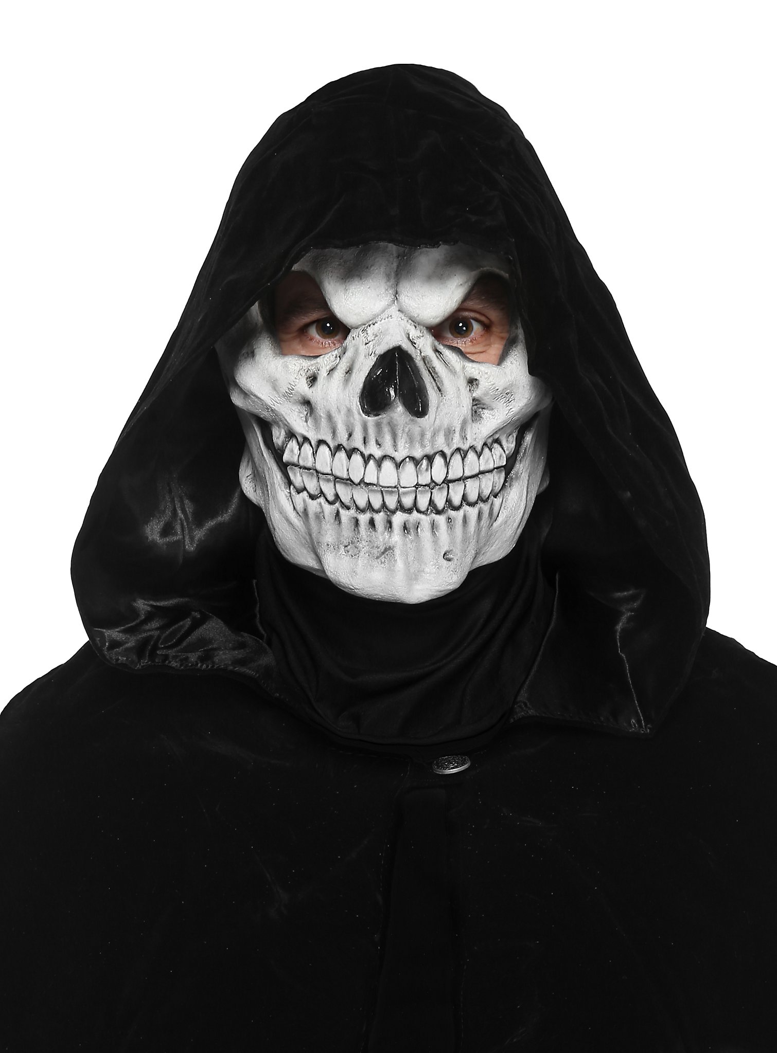 Masque de crâne blanc avec cape noire, set d'Halloween