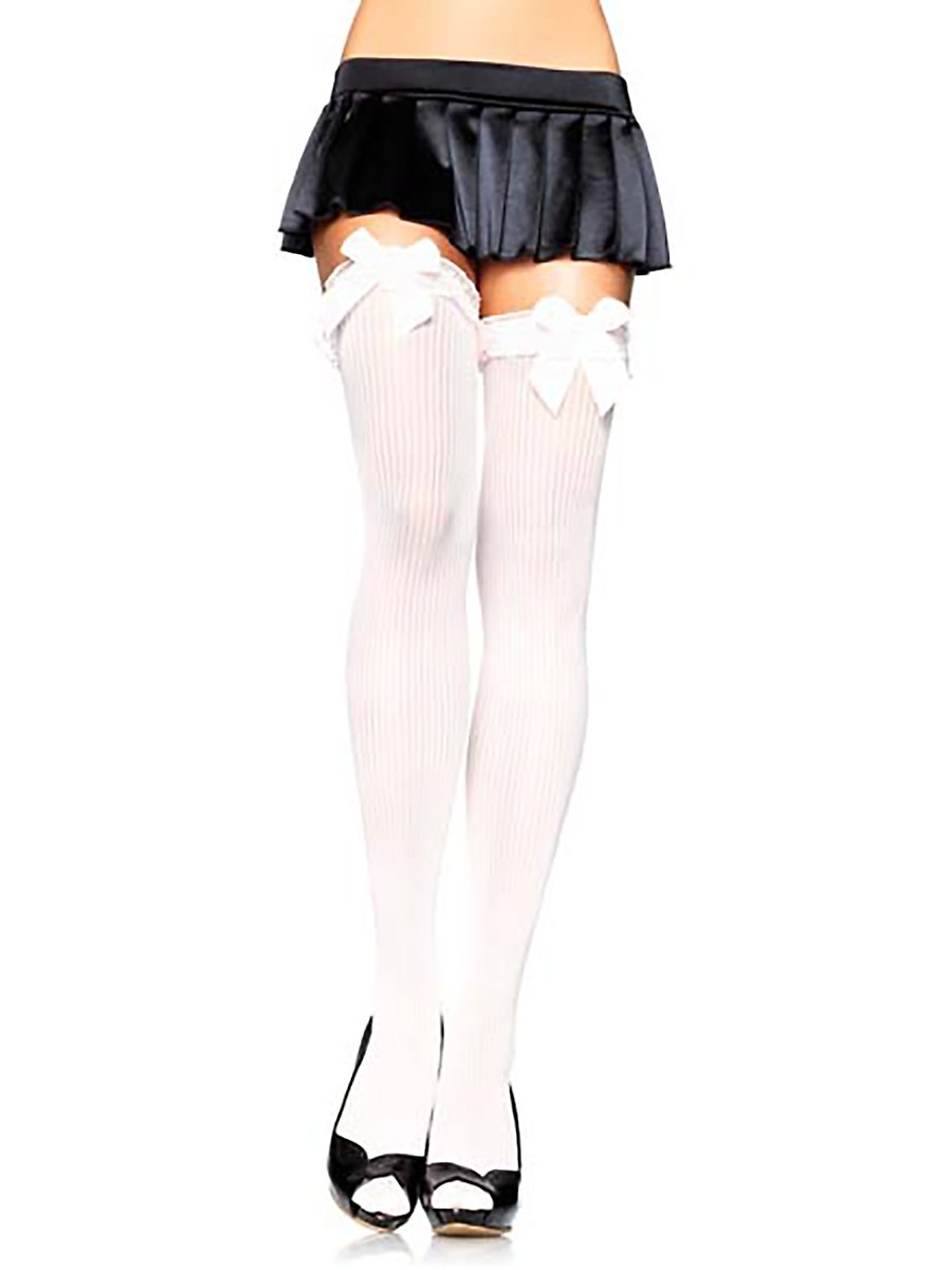 Bas surbaissés côtelés avec noeud blanc