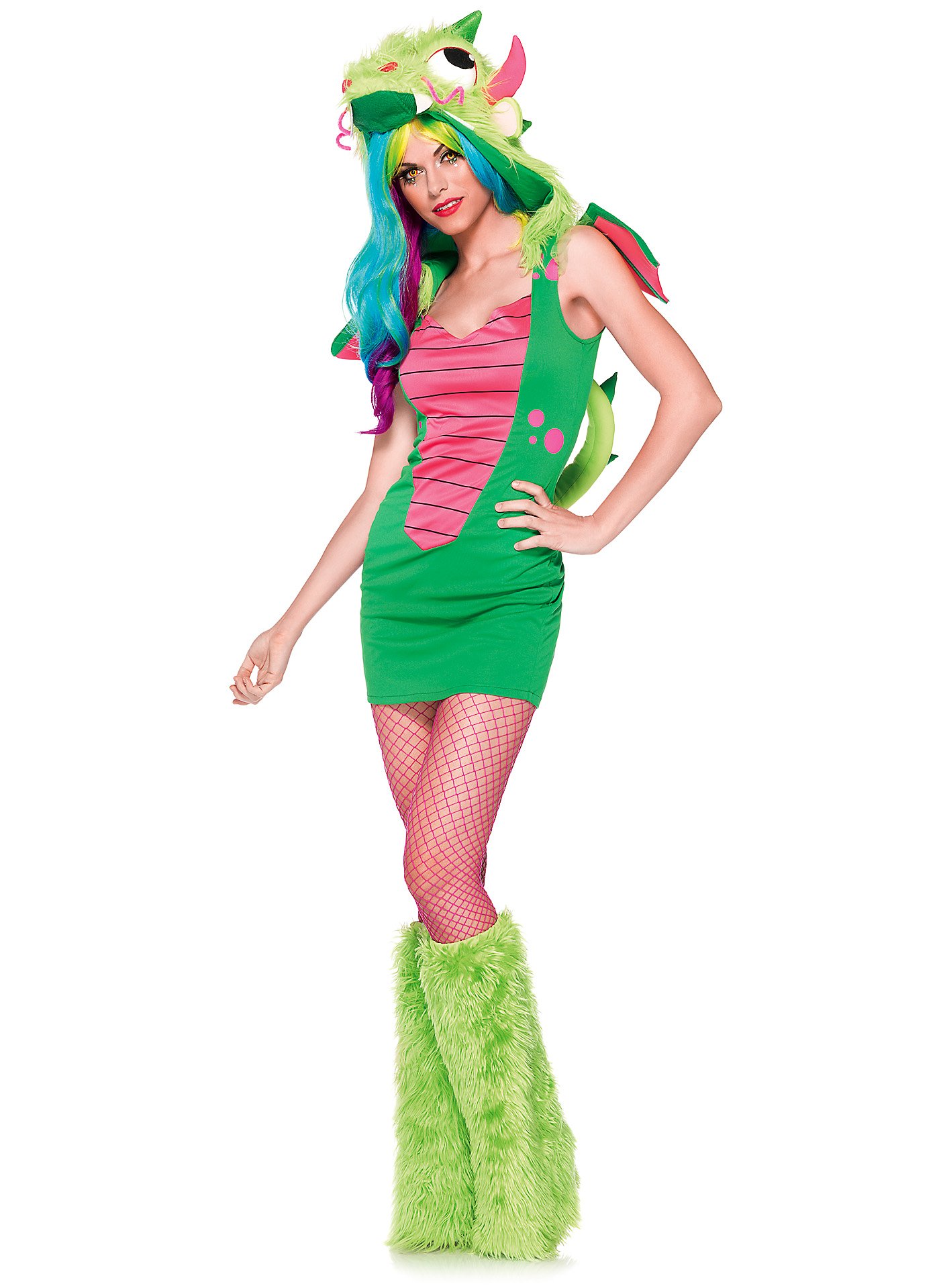 Sexy Neon-Drachen Kostüm | Halloween Kostüm für Damen | Größe: S-M | Farbe: Grün