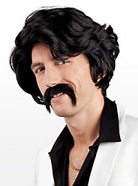 1970s Hair black Wig and Moustache