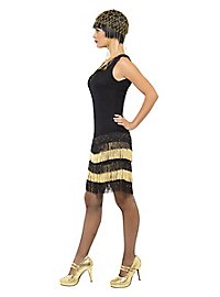 slim fit dress slacks 1920s evening dress in black and gold satin with black skirt godets –  LaVieDelight main image 1