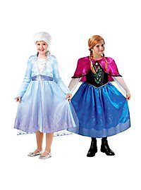 Anna and Elsa costume box with two children's costumes and two wigs