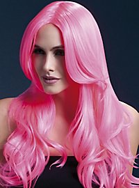 Beach Waves wig neon-pink, middle parting