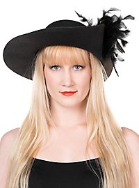 Black feather hat with wide brim