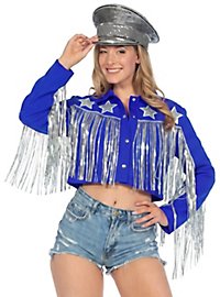 Blaue Rodeojacke mit Silberfransen für Frauen