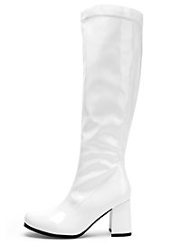 Botas Ajustadas De Charol Elástico Blanco