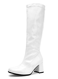 Botas Ajustadas De Charol Elástico Blanco