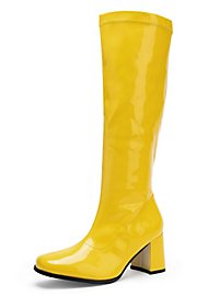 Botas De Caña Estrecha Charol Elástico Amarillo