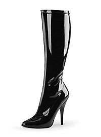 Bottes stiletto laque stretch noir