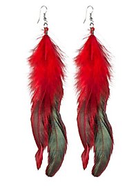 Boucles d'oreilles rouges en plumes d'indien