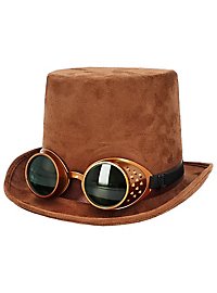 Cappello a cilindro marrone con occhiali