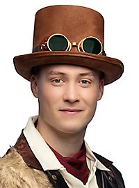 Cappello a cilindro marrone con occhiali