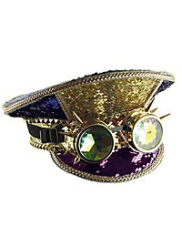 Cappello punk glitterato con occhiali da saldatore