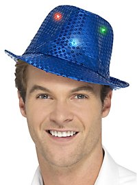 Chapeau à paillettes LED bleu