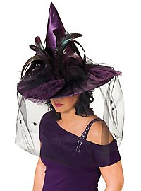 Chapeau de sorcière avec plumes violettes