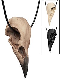 Ciondolo a forma di teschio di corvo con pinza di cuoio (11cm)