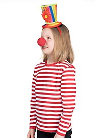 Clown costume for children with red wrestling shirt, clown nose and hat