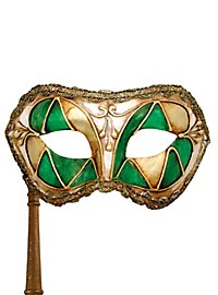 Colombina Arlecchino Grøn Med Stav - Venetiansk Maske