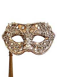Colombina macrame argento con bastone - Venezianische Maske