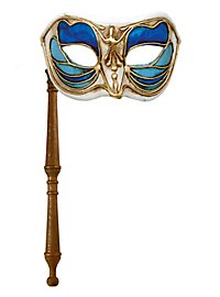 Colombina Monica blu bianco con bastone - masque vénitien