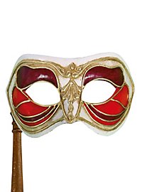 Colombina Monica Rød Hvid Med Stav Venetiansk Maske