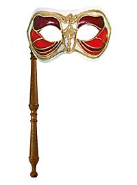 Colombina Monica rosso bianco con bastone Venezianische Maske