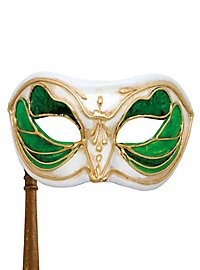 Colombina Monica verde bianco con bastone - masque vénitien