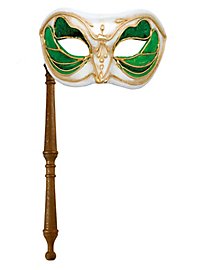 Colombina Monica verde bianco con bastone - Venezianische Maske