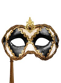Colombina scacchi bianco nero con bastone - Venezianische Maske