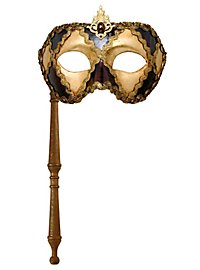 Colombina scacchi oro cuoio con bastone Venezianische Maske