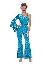 Combinaison disco veloutée bleue