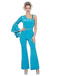Combinaison disco veloutée bleue