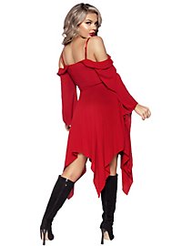 Dark red strap dress with trumpet sleeves