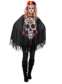 Dia de los Muertos Poncho mit Flower-Skull