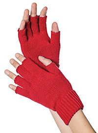 Fingerless knitted gloves red
