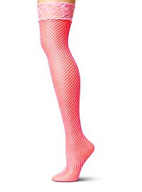 Fish-net stockings hold-up with border neon pink