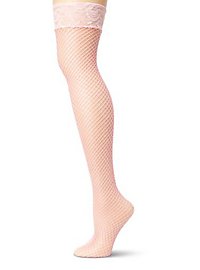 Fish-net stockings hold-up with border pink
