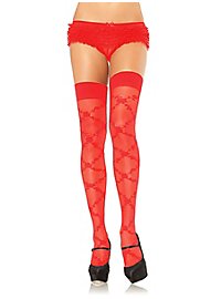 Fish-net stockings hold-up with diamond pattern red