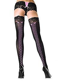 Fish-net stockings with pink lace pattern